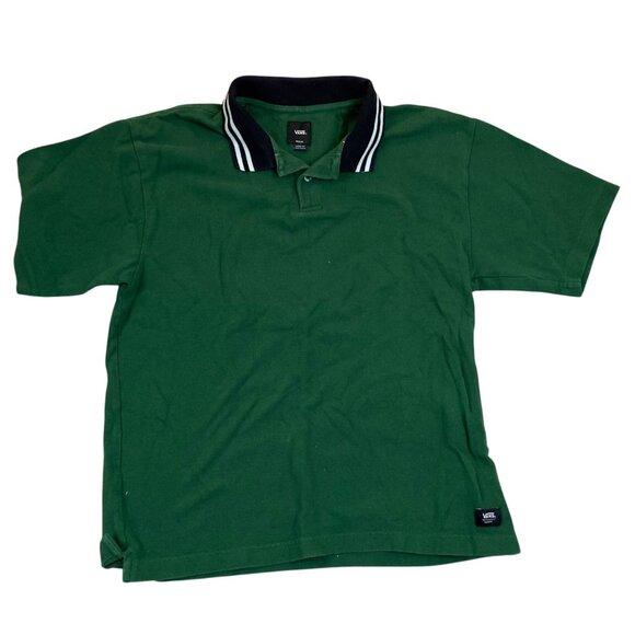 Vans Mens Green Polo Shirt Medium Loose Fit 100% Cotton Classic Casual Style - Picture 1 of 11